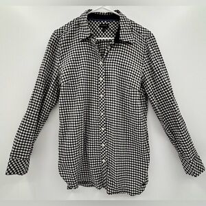 Talbots Womens Gingham M Black & White Check Roll Tab Long Sleeve Button Shirt
